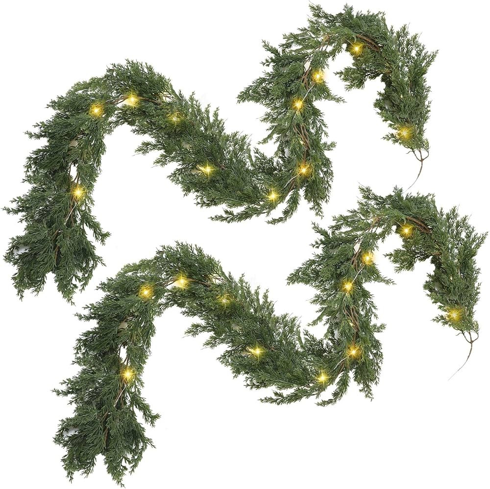 Paquete de 2 guirnaldas LED de cedro de Navidad, enredaderas artificiales de ciprés de pino con ... | Amazon (US)