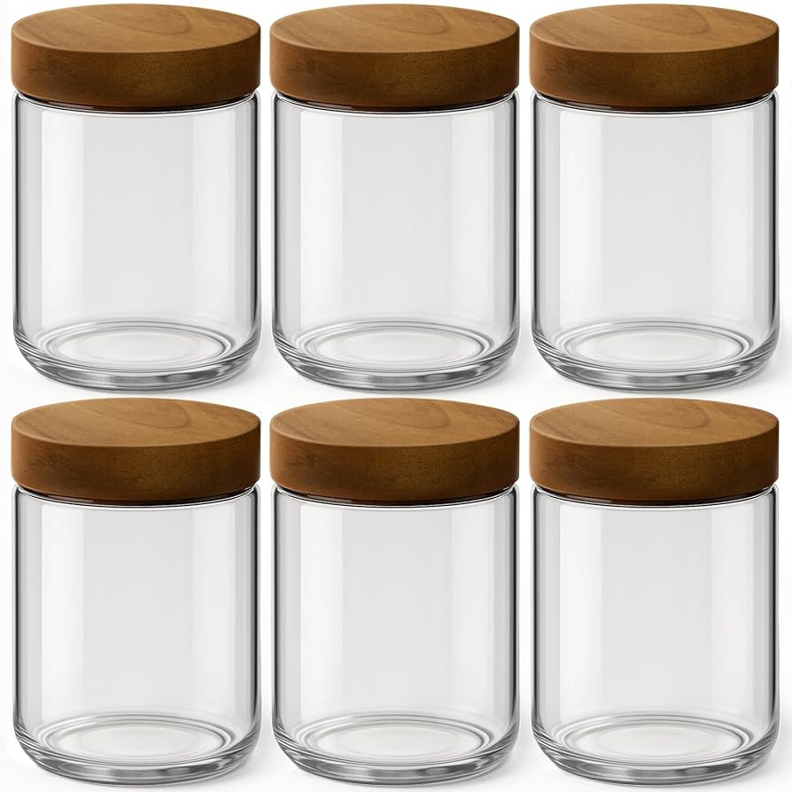 16oz 6 Pack Overnight Oats Containers with Lids, Glass Mason Jars with Acacia Wood Airtight Lids,... | Amazon (US)