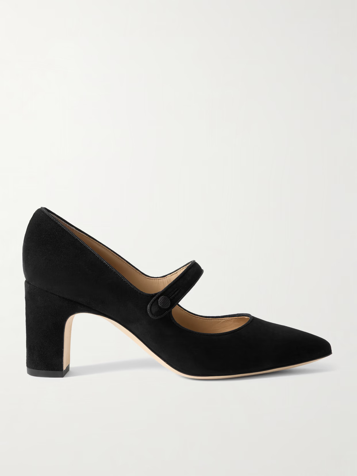 Manolo Blahnik - Campariba 70 Grosgrain-trimmed Suede Mary Jane Pumps - Black | NET-A-PORTER (US)