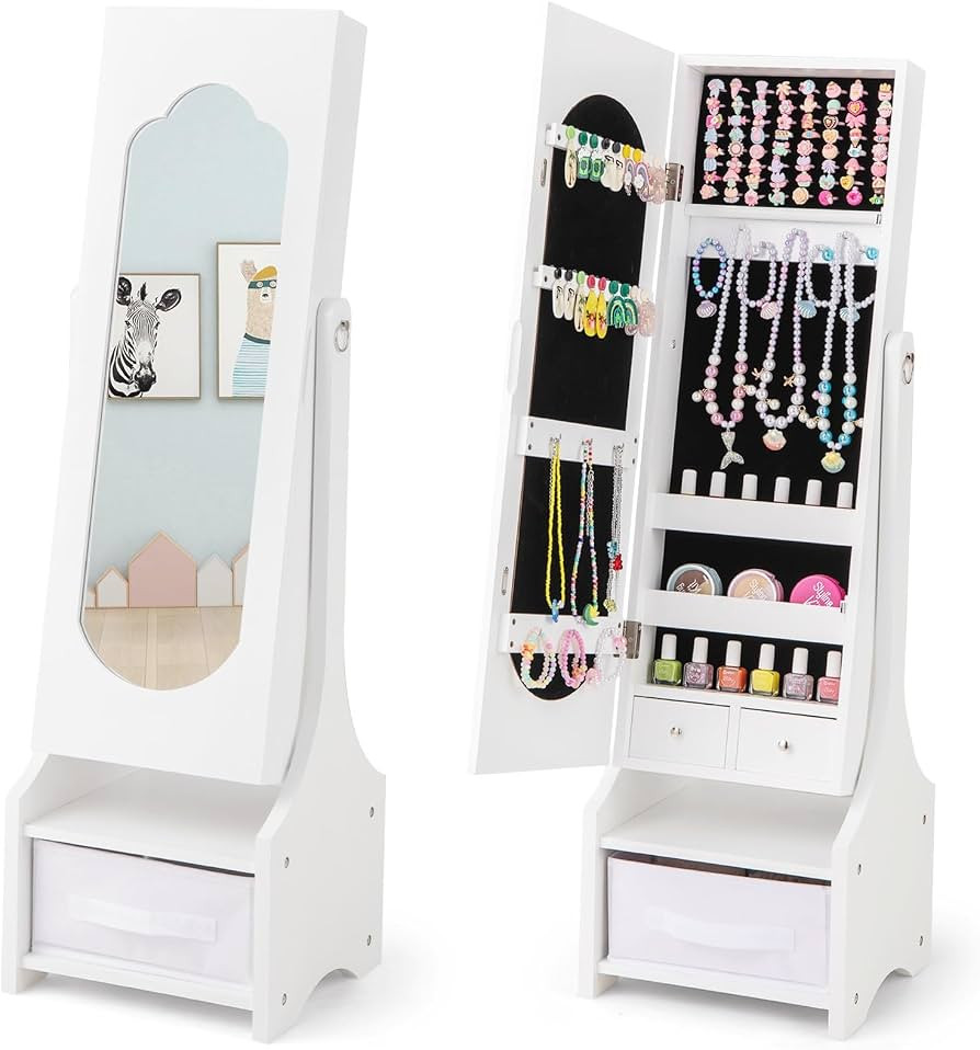 CHARMAID Kids Jewelry Armoire Cabinet - Standing jewelry Organizer for Girls, Full Length Mirror,... | Amazon (US)