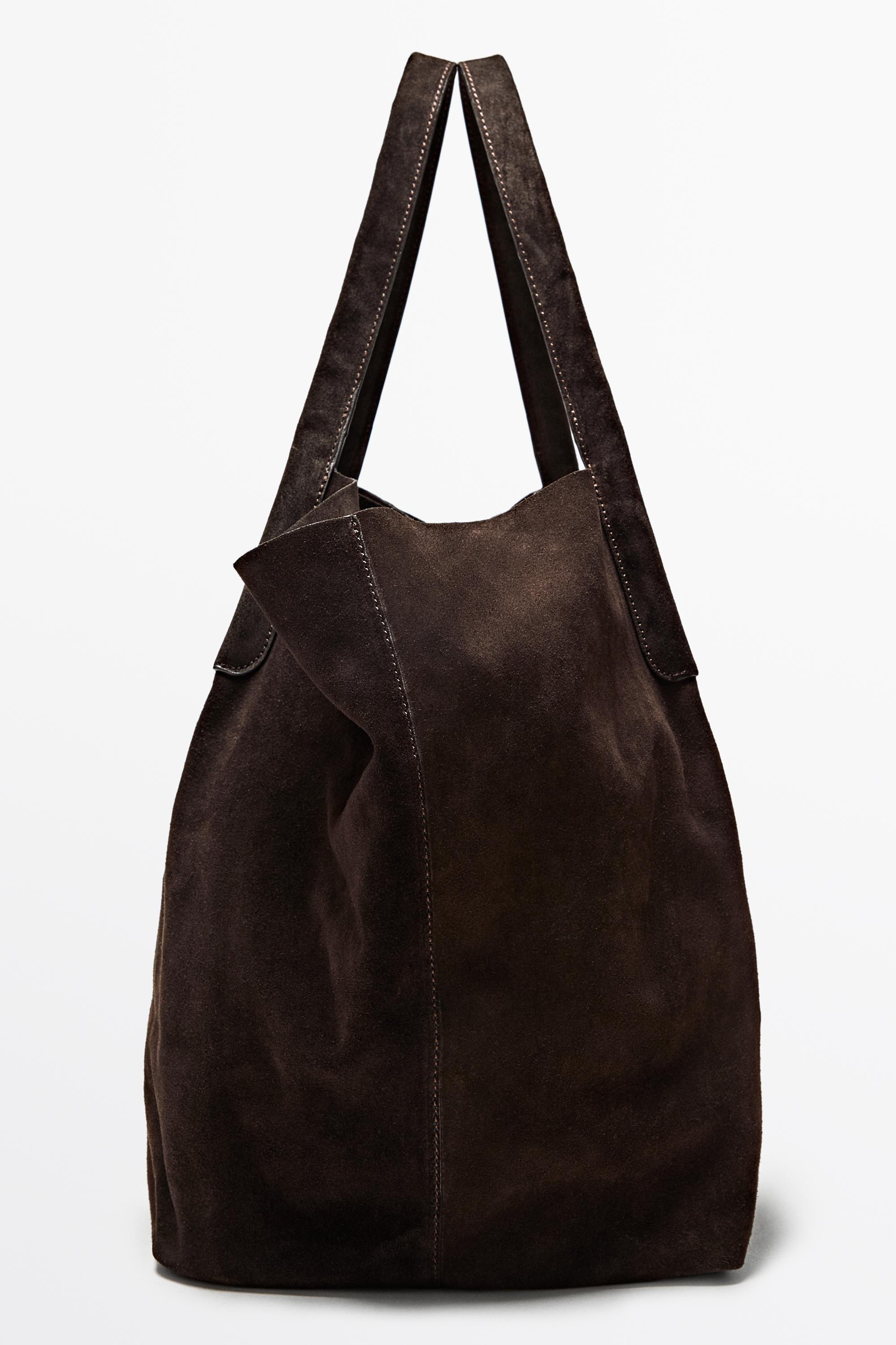 Split suede leather tote bag | Massimo Dutti UK