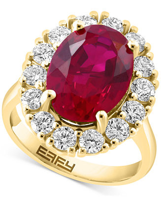 EFFY® Lab Grown Gemstone (6-3/4 ct. t.w.) & Lab Grown Diamond (1-3/8 ct. t.w.) Halo Ring in 14k ... | Macy's