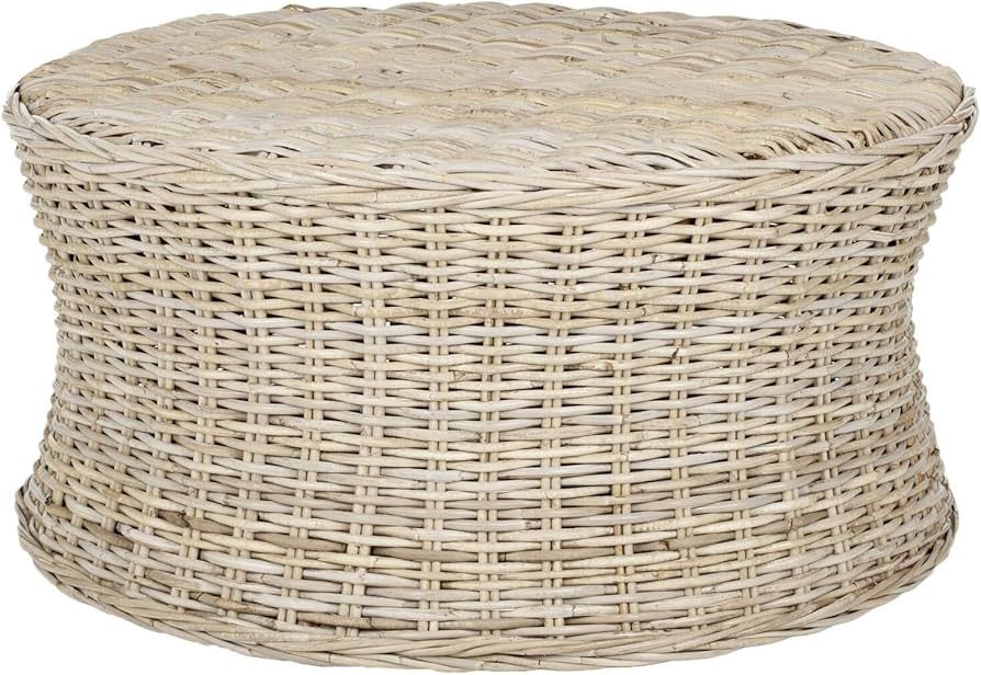 SAFAVIEH Home Collection Ruxton Natural Rattan Round Coffee Table Ottoman | Amazon (US)