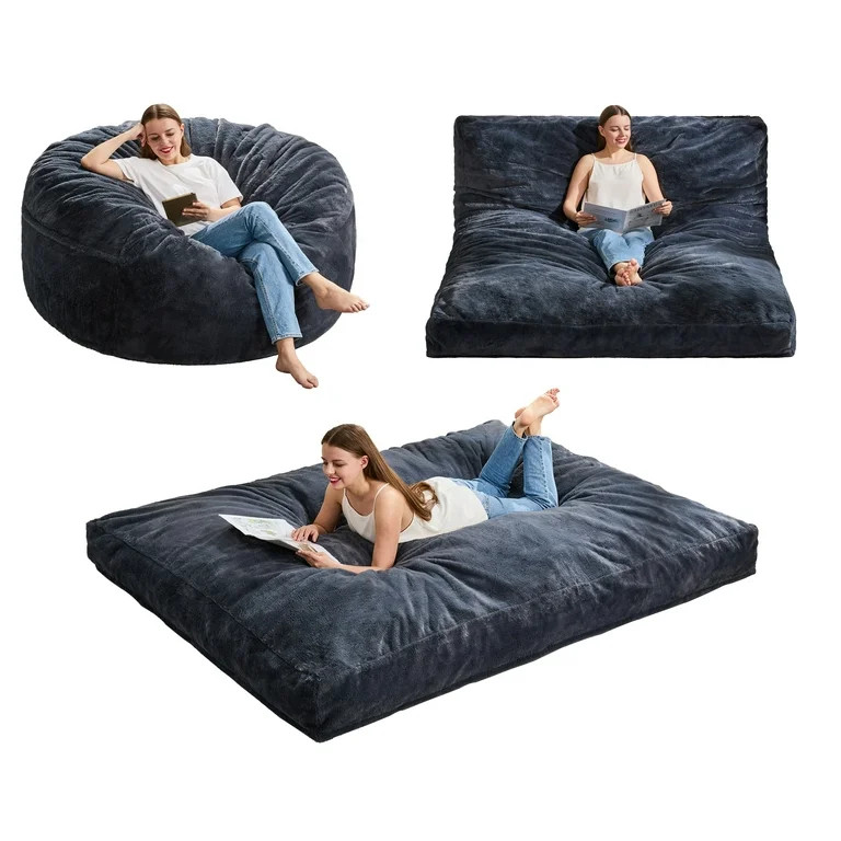 Hobestluk Bean Bag Chair Convertible Beanbag Chairs for Adults, 3 in 1 Bean Bag with Plush Faux F... | Walmart (US)