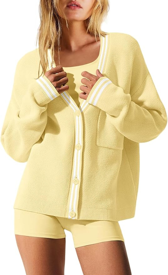 Nirovien Womens Oversized Cardigan Sweaters Button Down Knit Fall Sweater Long Sleeve Striped Coa... | Amazon (US)