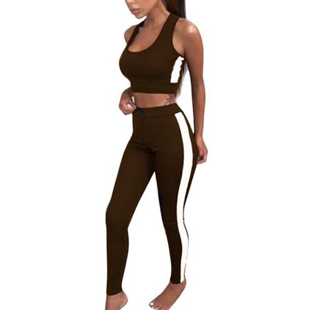 Workout Set for Women 2 Pieces Outfits Seamless Yoga Leggings with Sports Bra Tank Top Gym Sets Matching Sets | Walmart (US)