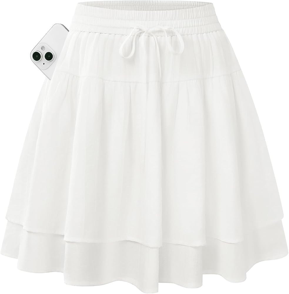Kate Kasin Women's High Waist Mini Skirt with Shorts Summer Layered Ruffled Flowy Skirts A Line B... | Amazon (UK)