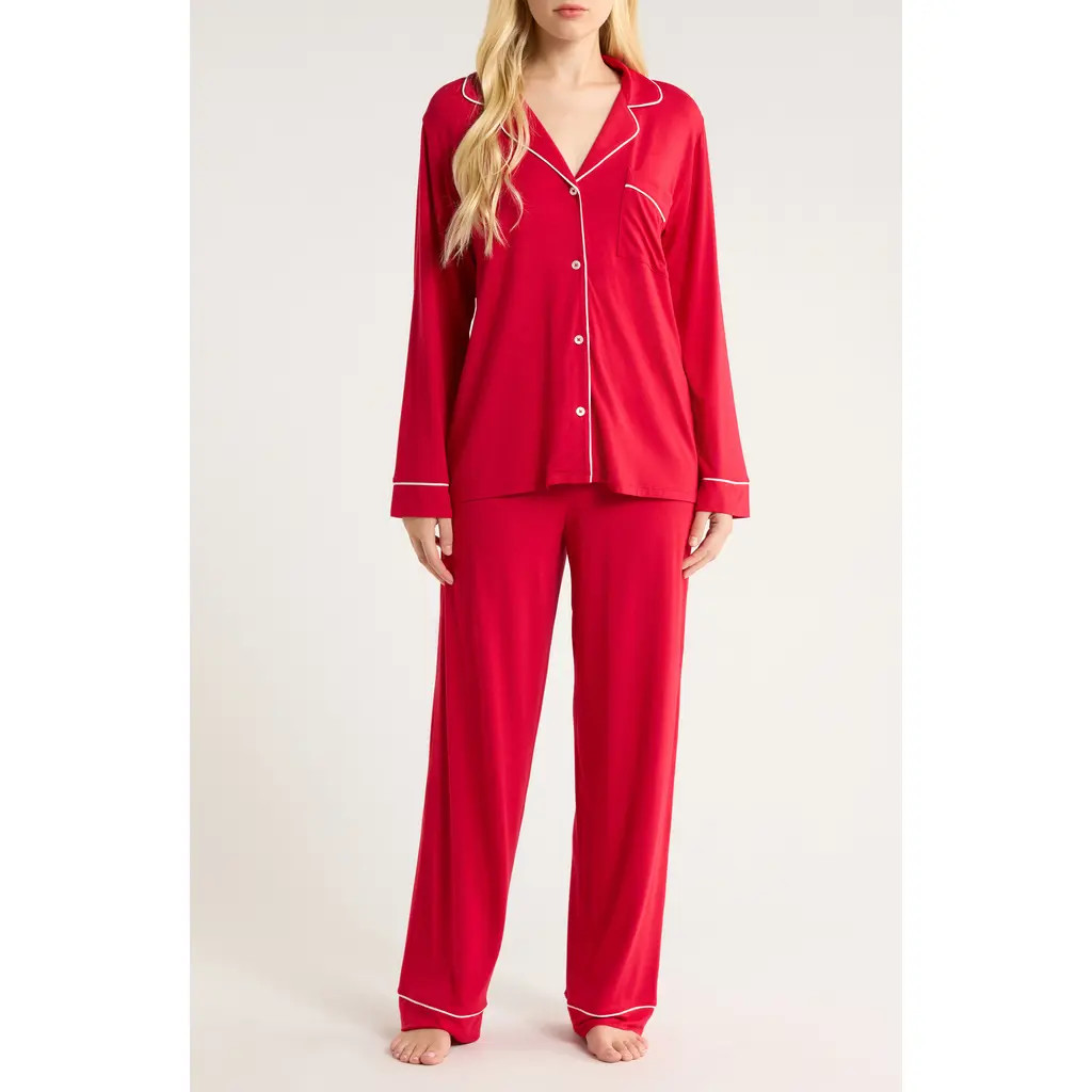 Eberjey Gisele Long Pajamas in Holly Red/ivory at Nordstrom Rack, Size Xx-Small | Nordstrom Rack