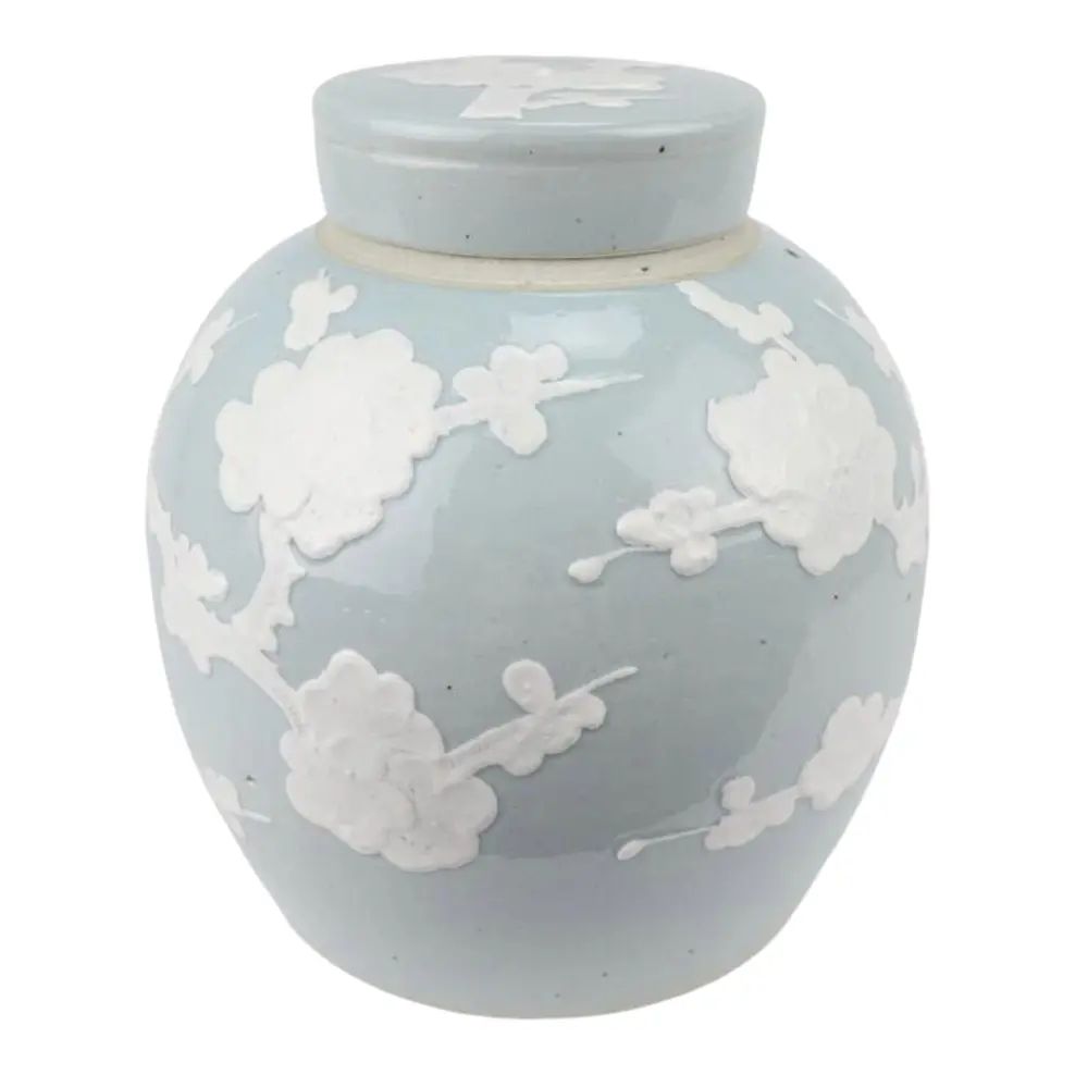 Flat Top Pastel Ginger Jar in Pale Blue | Chairish