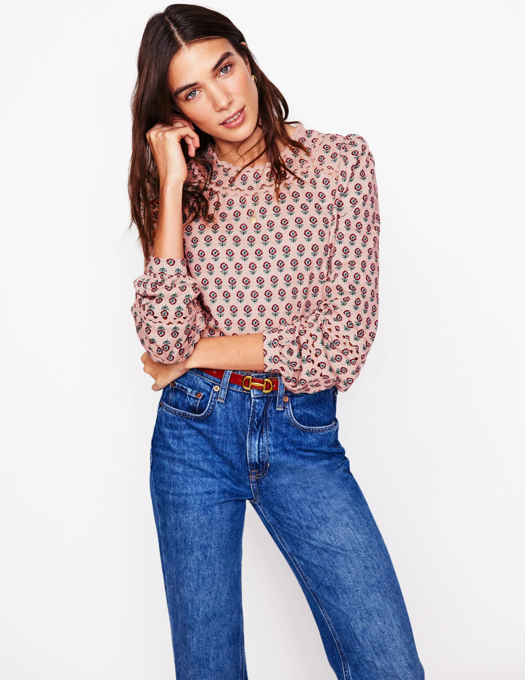 Daisy Long Sleeve Top-Milkshake, Camellia Stamp | Boden (US)