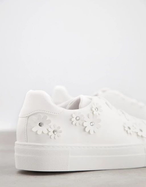 ASOS DESIGN Dacia chunky flatform sneakers with flowers in white | ASOS (Global)