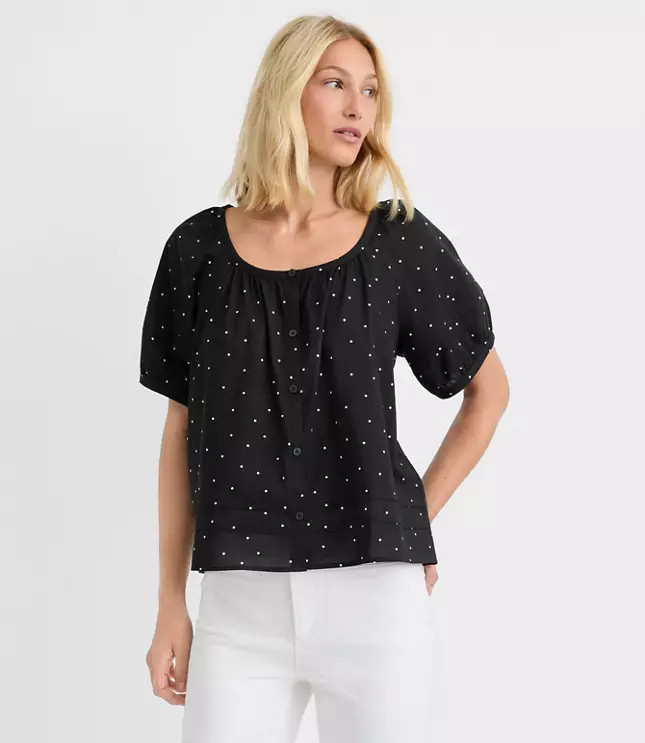 Dotted Pintucked Puff Sleeve Blouse | LOFT