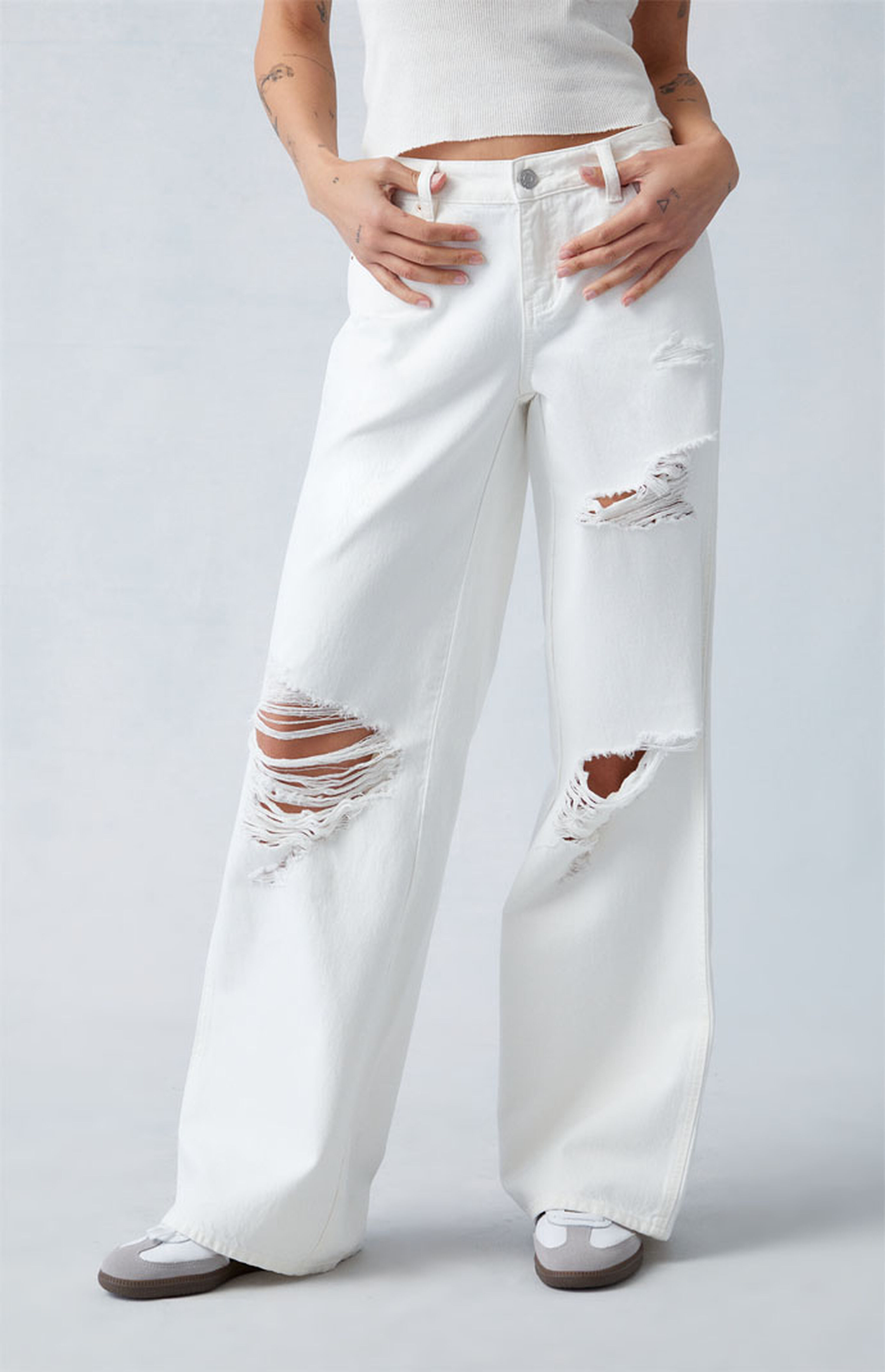 PacSun Eco White Ripped Low Rise Baggy Jeans | PacSun