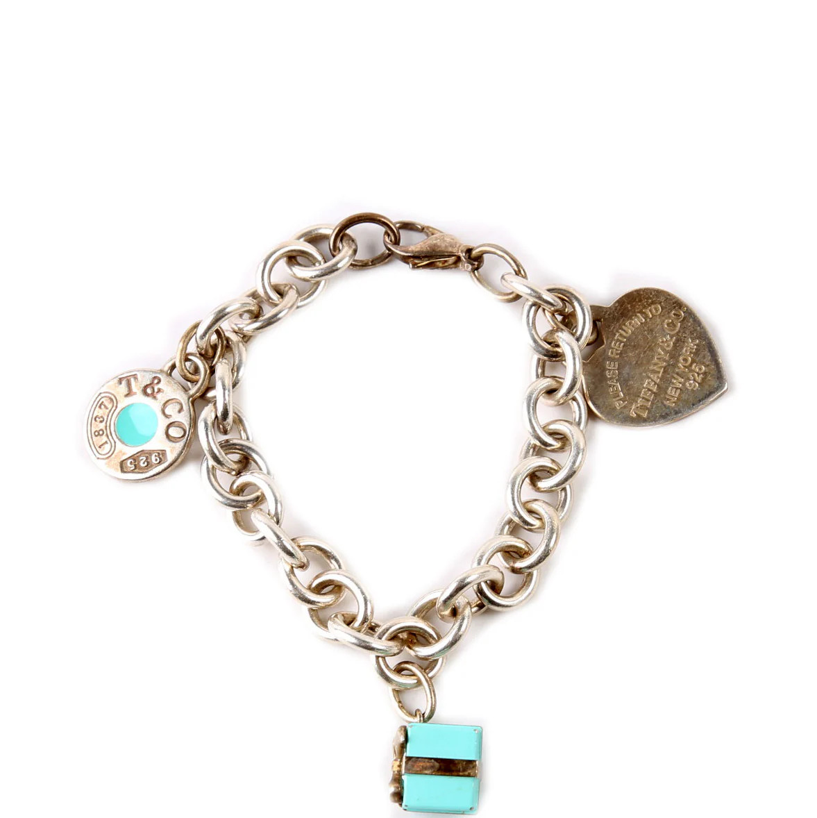 Heart Tag Charm Bracelet With Charms 925/Teal | Keeks Designer Handbags