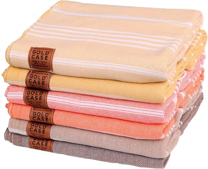 GOLD CASE - Set of 6 XXL 70x39 Inches - LYCIA Turkish Bath, Beach Towel - 100% Natural Cotton Qui... | Amazon (US)