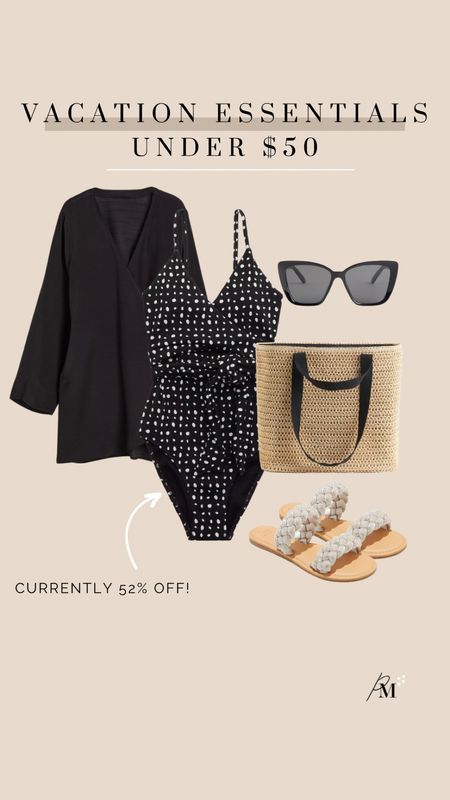 h&m poplin beach bag 
aerie ribbed wrap one piece swimsuit 
h&m cat eye sunglasses 
h&m straw weekend bag
target a new day rhinestone sandal

#LTKstyletip #LTKswim #LTKFind