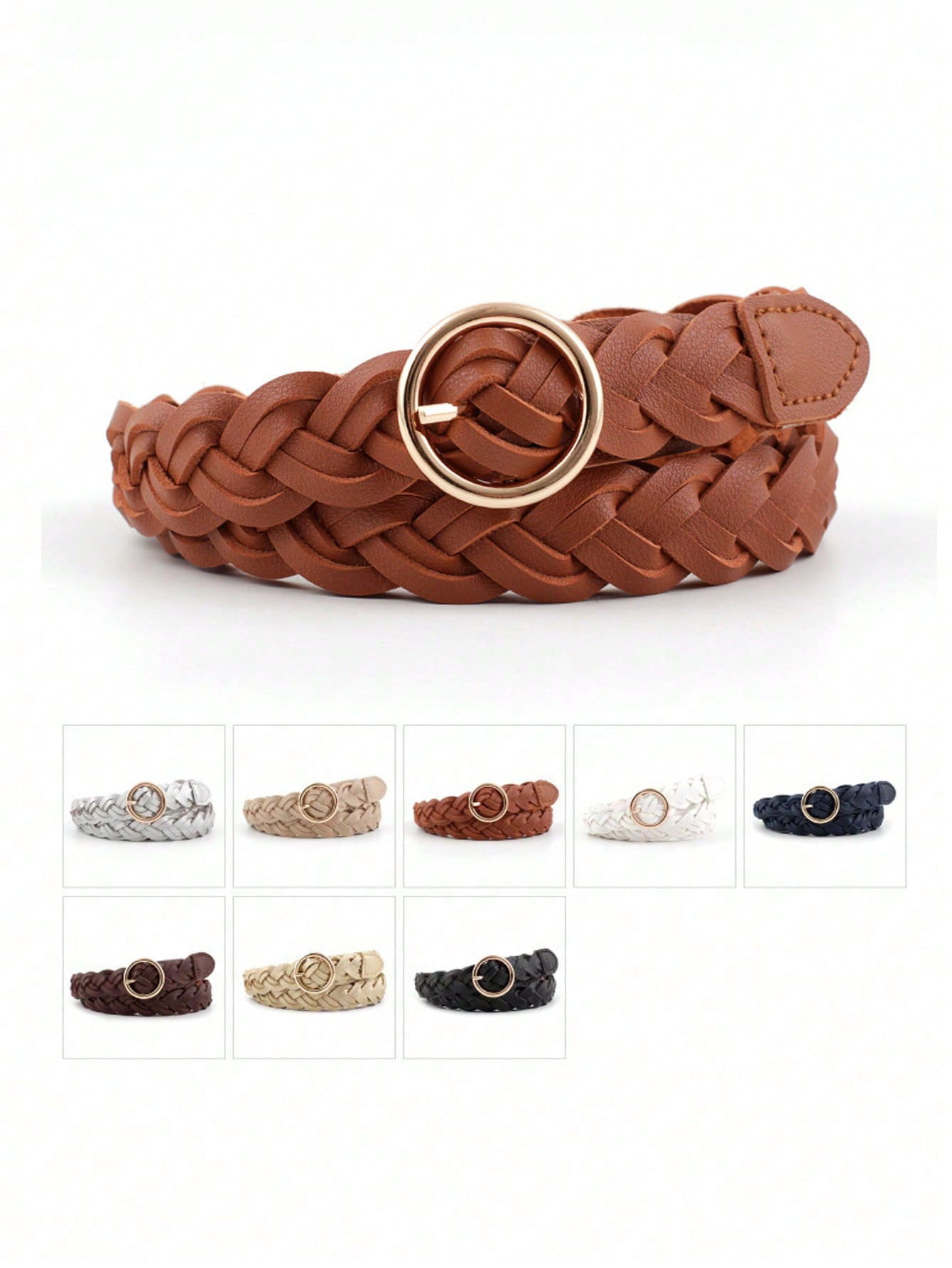 Trends1pc Multi-Color Simple & Trendy Circular Sun Buckle Braided Casual Lady's Belt | SHEIN