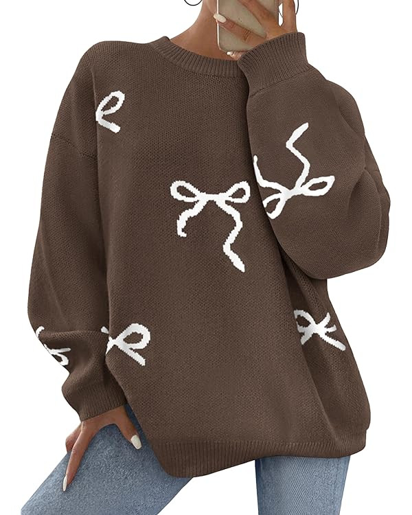 PRETTYGARDEN Fall Long Sleeve Pullover Sweaters for Women 2025 Trendy Crewneck Casual Cute Bow Ch... | Amazon (US)