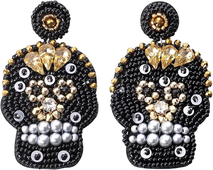 Halloween Element Beaded Earrings - Handmade Pumpkin, Skull, Ghost and bat Design for Halloween P... | Amazon (US)