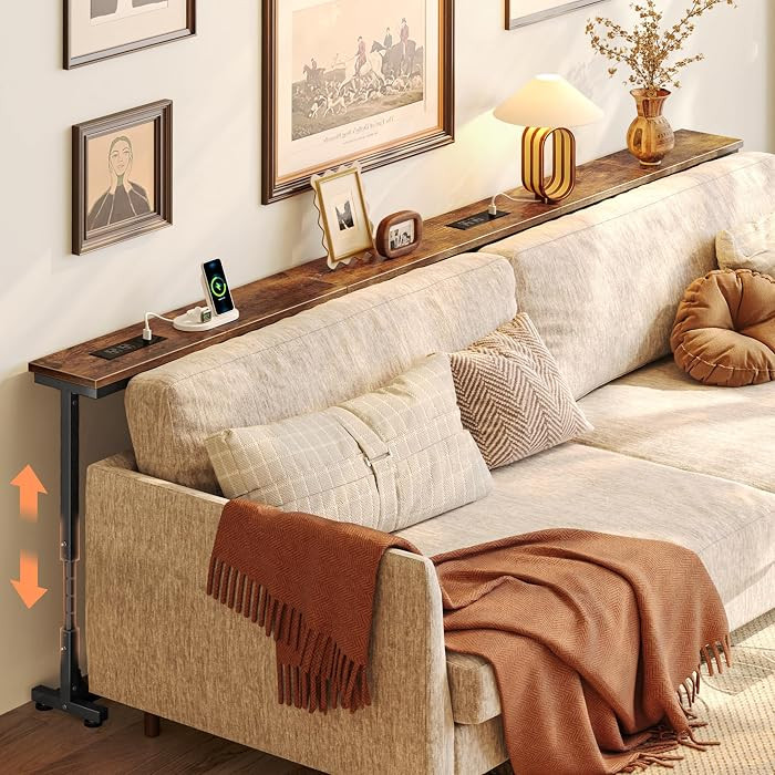 Huuger 78.7 Inch Behind Couch Table with Power Outlets, 23.9’’-34.4’’ Height Adjustable R... | Amazon (US)