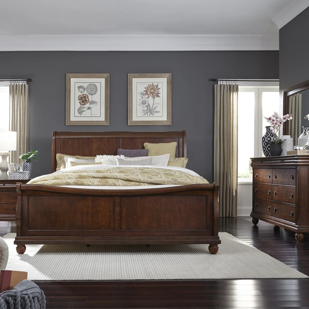 Lenny King Sleigh Bed, Dresser and Mirror, Nightstand Bedroom Set | Wayfair North America