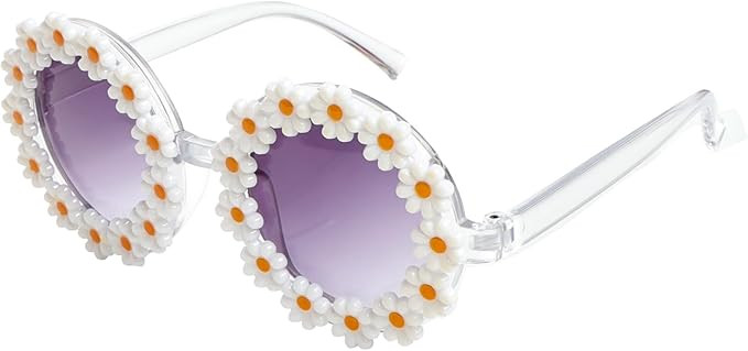 Girls Round Daisy Flower Sunglasses Flower Shaped Cute Glasses UV 400 Protection Outdoor Beach Ey... | Amazon (US)