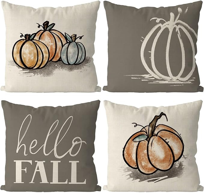 Fall Pillow Covers 18x18 Inch Pumpkins Grey Autumn Harvest Hello Fall Throw Pillowcase Holiday Home  | Amazon (US)