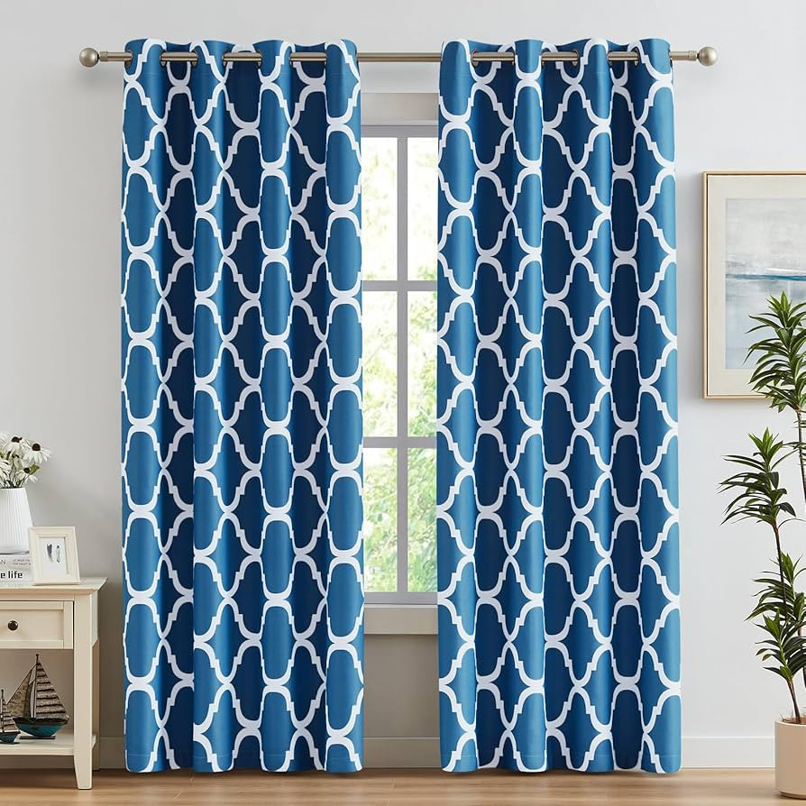 Melodieux Moroccan Printed Room Darkening Blackout Grommet Curtains for Living Room Bedroom, 52 b... | Amazon (US)