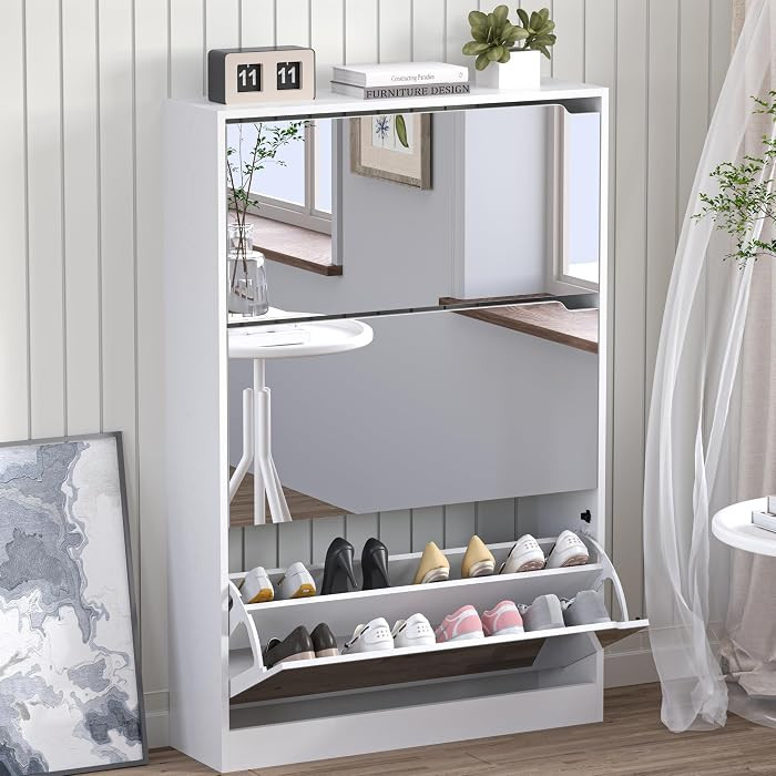 BORNOON Shoe Cabinet with 3-Flip Mirror Drawers, Freestanding Shoe Rack Organizer with Hidden Han... | Amazon (US)