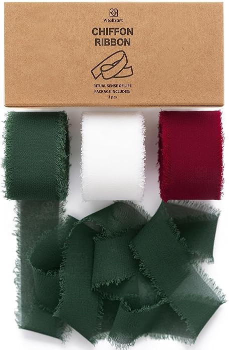Vitalizart Green Red & White Chiffon Silk Ribbon 1" x 21Yd Fringe Fabric Eco-Friendly Package (3 ... | Amazon (CA)