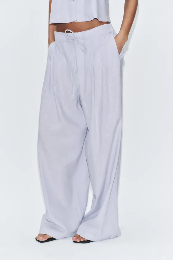 WIDE LEG PLEATED PANTS WITH LINEN | Zara US