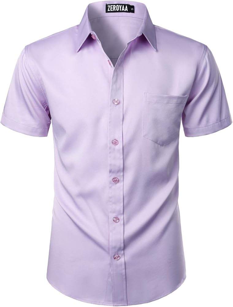 ZEROYAA Men's Casual Urban Stylish Slim Fit Short Sleeve Button Up Dress Shirt with Pocket | Amazon (US)