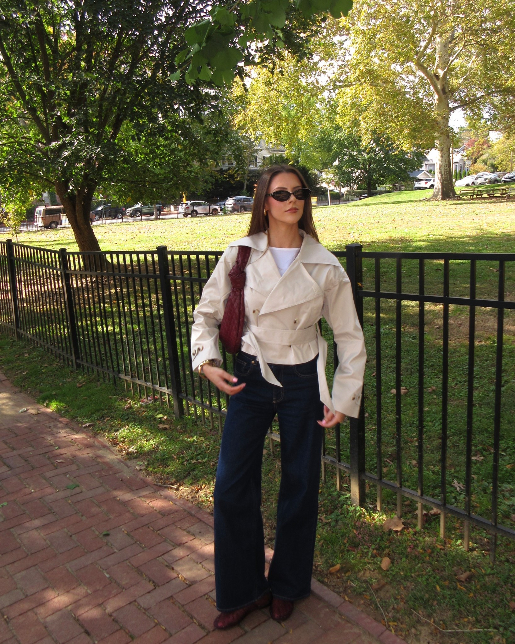 Fall jacket, trench coat, cropped trench, fall trench, light trench, jacket for fall, coat for fall, fall outerwear, fall layers, fall coat, fall outfit, autumn outfit, burgundy bag, dark red bag, dark denim, wide leg denim, wide leg jeans, dark wash denim, dark wash jeans, light weight jacket, best jackets for fall, best fall jackets, easy to style jackets, affordable fall jackets, date outfit, errands outfit, drop off outfit, casual outfit, date night outfit, girls night outfit, winery outfit, wine tasting outfit, brunch outfit 🍂👜

#LTKStyleTip #LTKSeasonal #LTKFindsUnder50