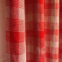 Red Tartan Plaid Pattern Linen Curtain Natural Beige Background Drapery Panel 55 Width Various Lengths Custom Drapes | Etsy (US)