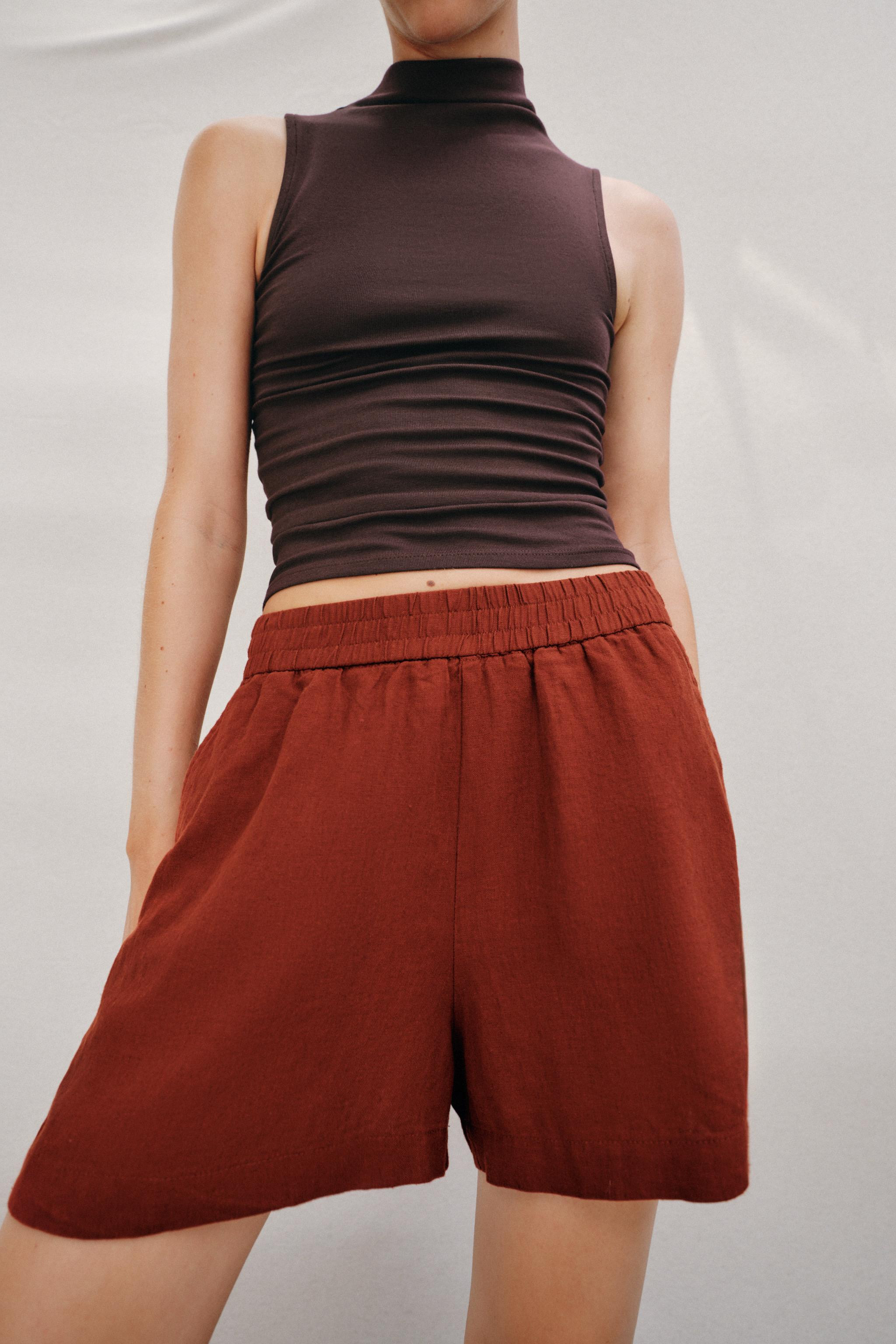 LINEN SHORTS WITH ELASTIC WAIST | Zara US