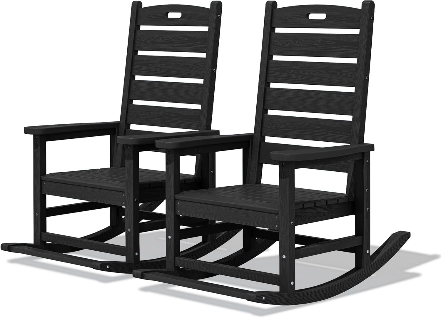 SERWALL Outdoor Rocking Chair Set of 2, Oversized HDPE Rocker, Black | Amazon (US)