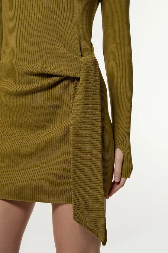 Wool Tencel Ribbed Knit Tie Detail Tunic | Karen Millen UK + IE + DE + NL
