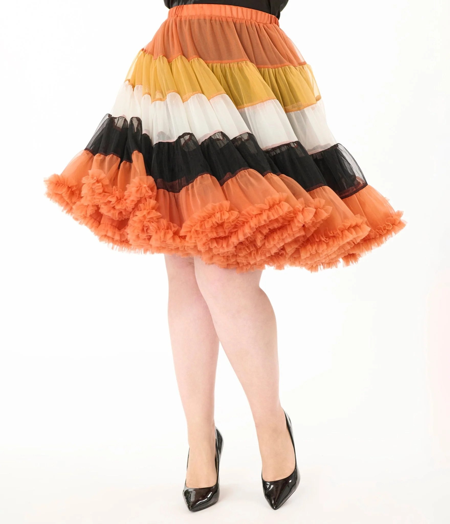 Unique Vintage Plus Size 1950s Style Candy Corn Stripe Ruffled Pettico | UniqueVintage