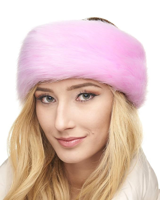 Futrzane Winter Faux Fur Headband for Women - Like Real Fur - Fancy Ear Warmer (Pink Rabbit) | Amazon (US)