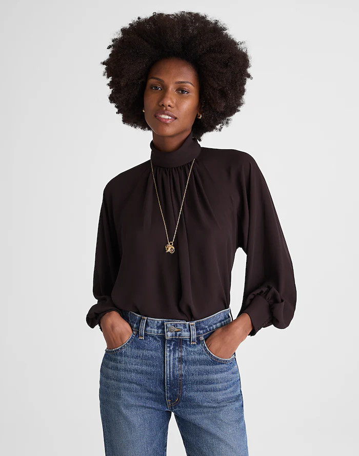 Turtleneck Long-Sleeve Top in Chiffon | Madewell