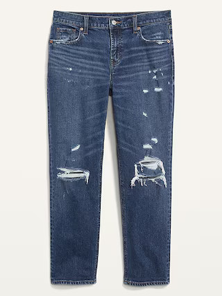 Mid-Rise Ripped Boyfriend Straight Jeans for Women | Old Navy (US)