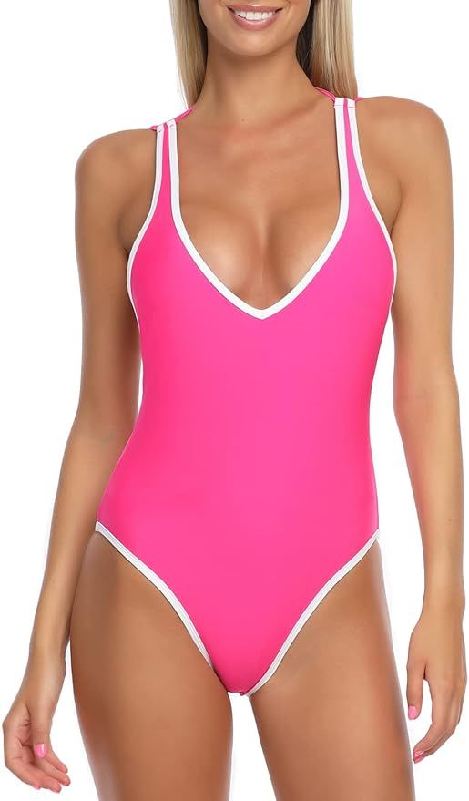 RELLECIGA Women’s V Neck Swimwear High Cut One Piece Swimsuit | Amazon (US)
