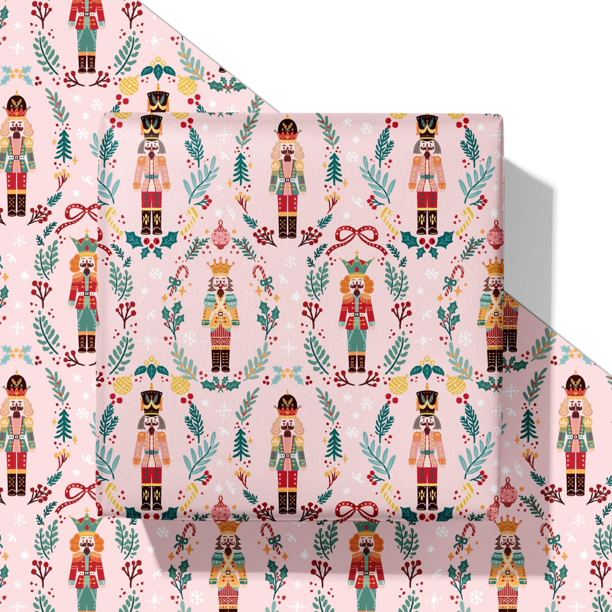 SaringSwoon Pink Nutcracker Christmas Wrapping Paper - Xmas Gift Wrap with Holiday Soldiers and W... | Amazon (US)