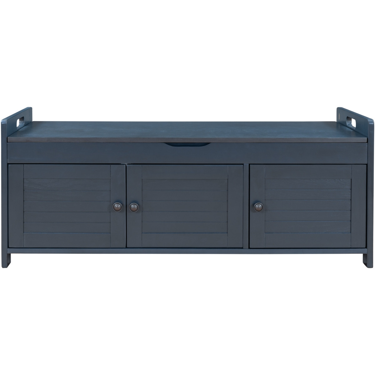 Storage Bench with Shutter Doors & Cushion - Antique navy | Macy's