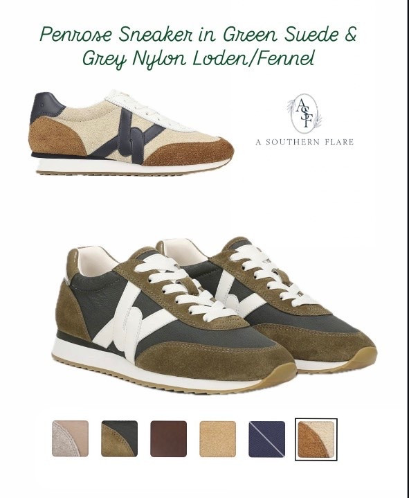 Penrose Sneaker in Green Suede & Grey Nylon Loden/Fennel | Veronica
Beard