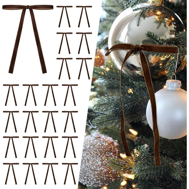 24 Pcs Brown Velvet Christmas Tree Bows Door Garland Decor Vintage Wreath Bow (3/8'' Width, 5 * 7... | Walmart (US)