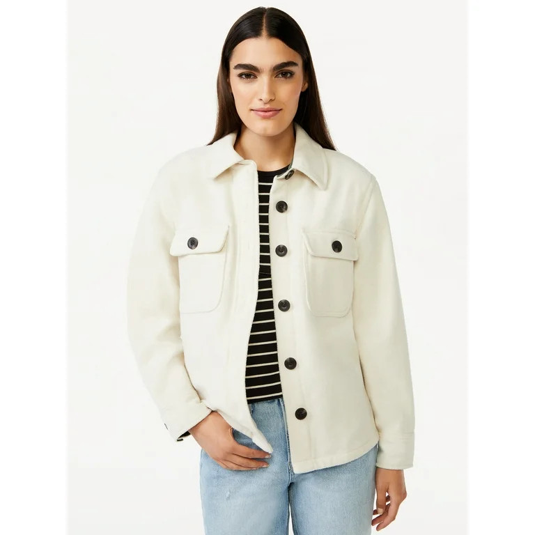 Free Assembly Women's Wool Blend Shirt Jacket | Walmart (US)