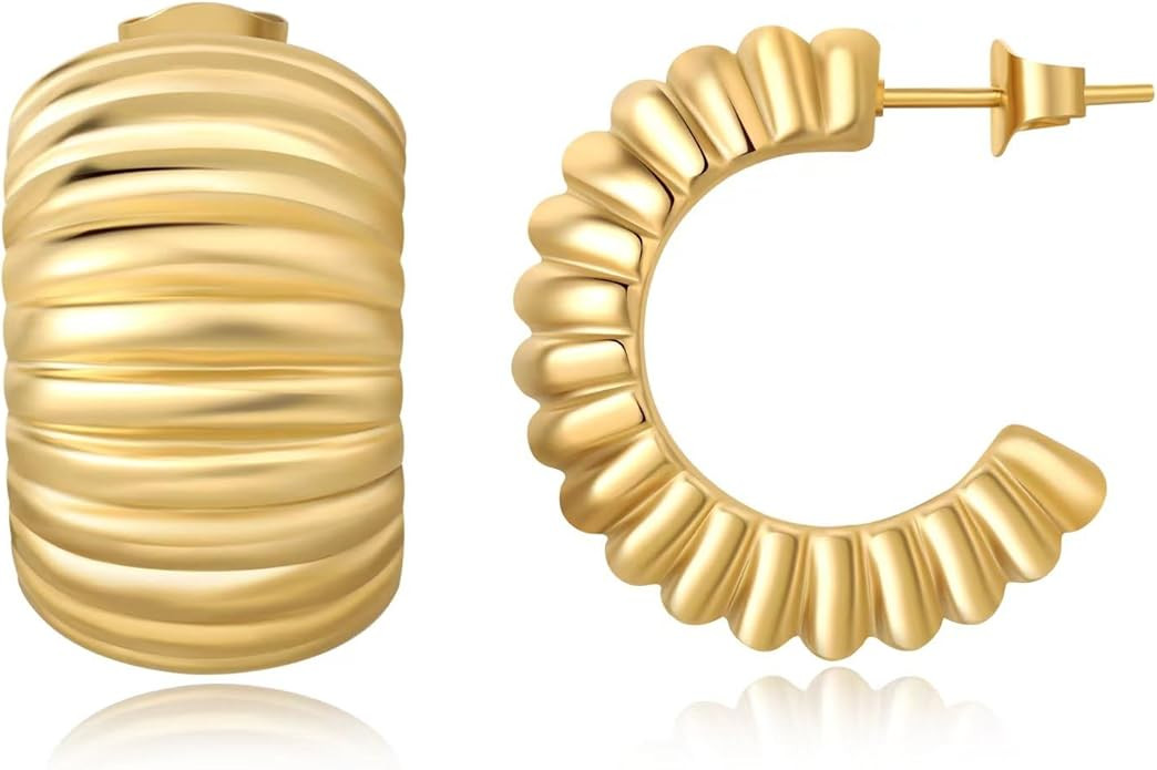 Gold Chunky Hoop Earrings for Women 18K Gold Plated Trendy Twisted Thick Huggie Hoops Earrings Hy... | Amazon (US)