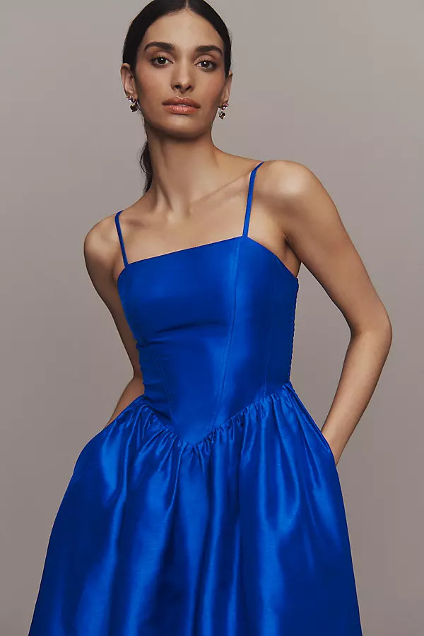 Hutch Eddi Sleeveless Straight-Neck Shantung Drop-Waist A-Line Midi Dress | Anthropologie (US)