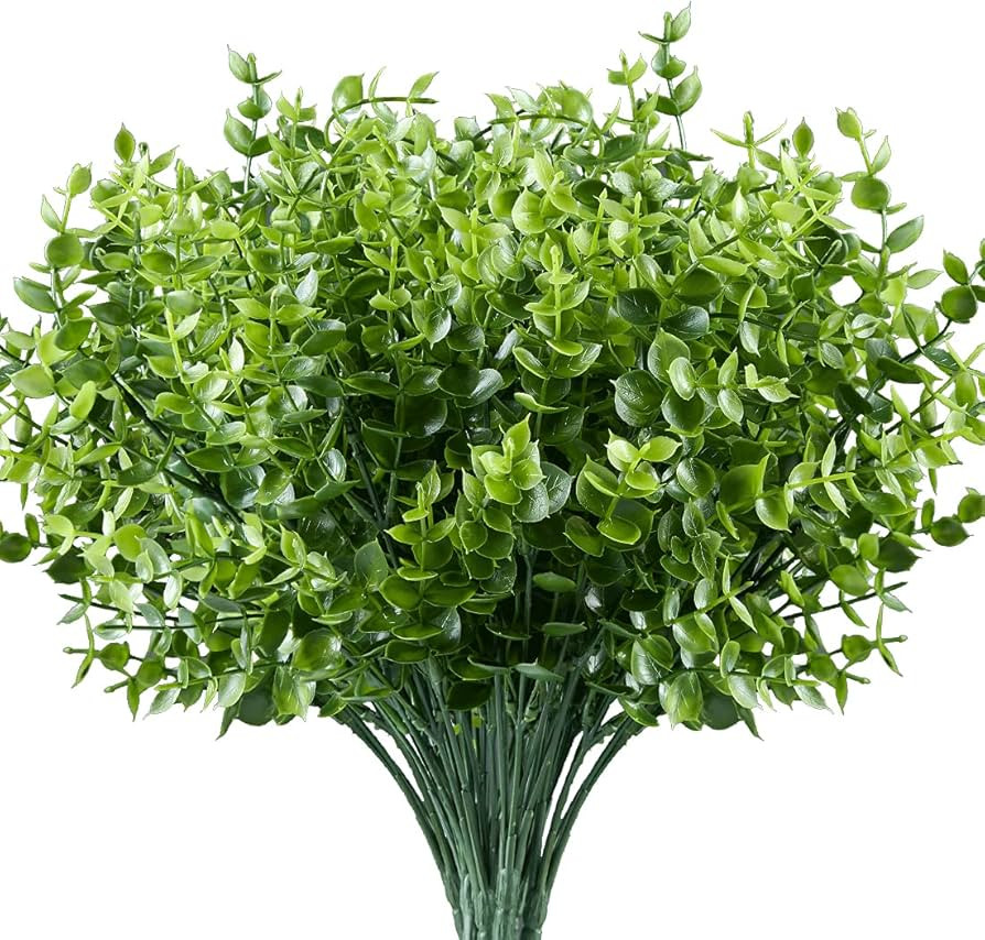 10PCS Artificial Eucalyptus Plants,Fake Boxwood Shrubs UV Resistant No Fade Faux Plastic Greenery... | Amazon (US)
